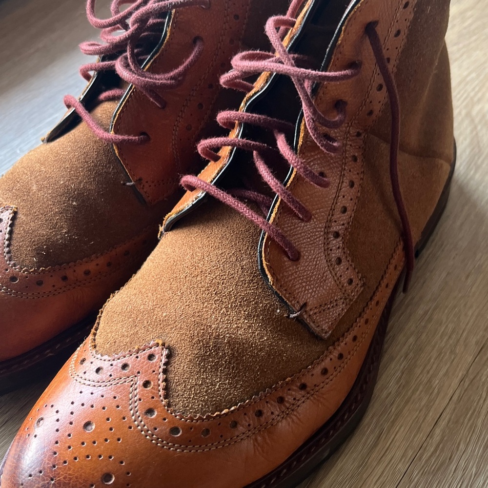 Brown Leather Brogue Boots with Brown Laces